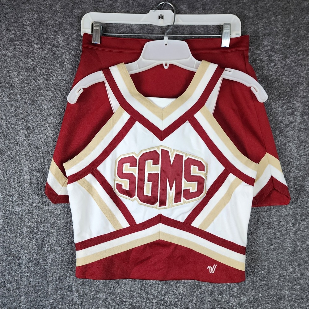 Varsity Cheer Uniform Set Girls Kids L SGMS Maroon Gold Athletic Varsity EUC